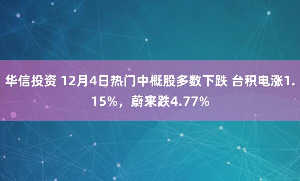 华信投资 12月4日热门中概股多数下跌 台积电涨1.15%，蔚来跌4.77%